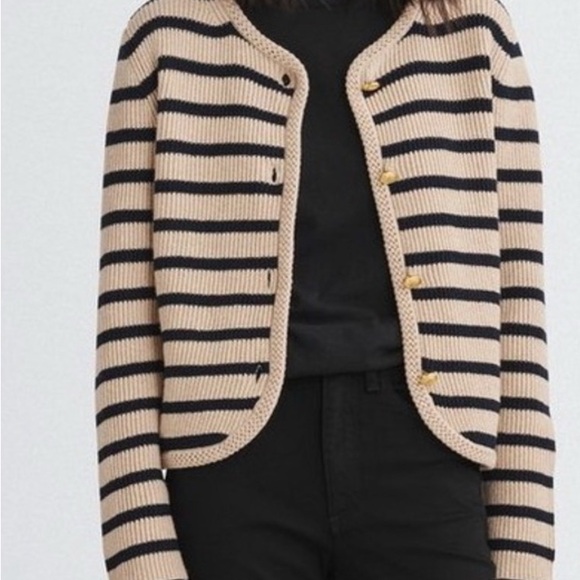 rag & bone Sweaters - rag & bone Striped Beige and Black Knit Cardigan with Gold Buttons